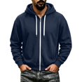 thumbnail image 2 of Men's Zip Up Hoodies Adjustable Drawstring Solid Hooded Jacket Fall Winter Lightweight Causal Athletic Jacket, S, 2 of 5