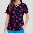 thumbnail image 4 of Valentines Day Scrub Tops for Women Loose Short Sleeve Cute Love Heart Printed Scrubs Hoilday Criss Cross V Neck Scrub Shirts Medical Nurse Workwear Nursing Uniform with Pockets Dark Purple 3XL, 4 of 4