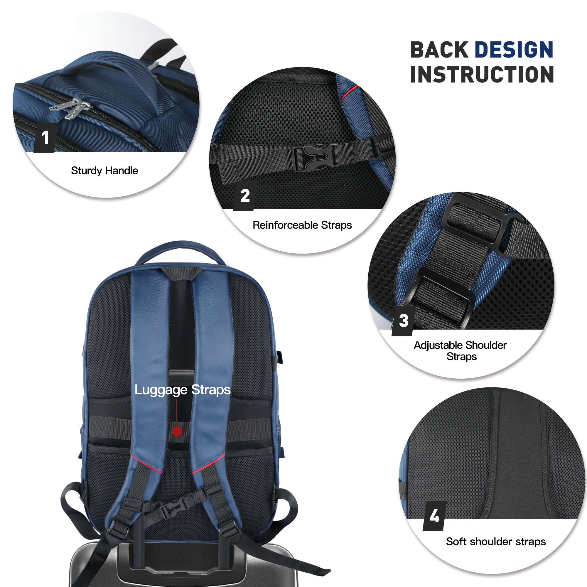 Mochila de viaje de equipaje de mano para laptop de negocios de 19 pulgadas, antirrobo, delgada y resistente, para escuela y universidad. Azul 6