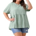 thumbnail image 2 of DARING DIVA Women's Plus Babydoll Crew Neck Flowy Blouse 1X Greyish Green, 2 of 6