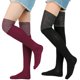 thumbnail image 5 of Medias altas hasta el muslo de algodón de punto acanalado para mujer, brillo metálico, contraste de color, Patchwork, fiesta de Cosplay sobre la rodilla para calcetines extralargos, 5 of 5