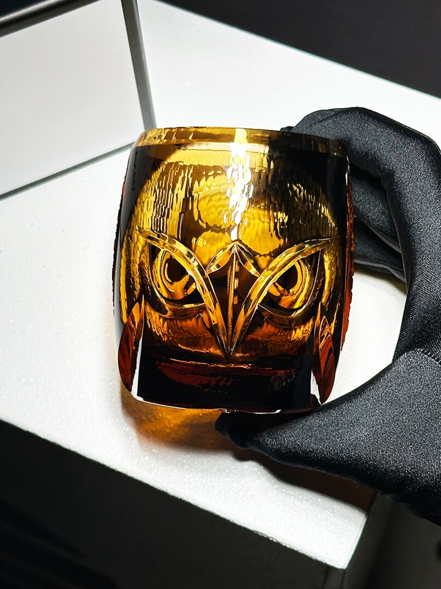 Premium Handmade Owl Edo Kiriko Crystal Glasses Whiskey Wine Glasses Unique Design for Cocktail Whiskey Enthusiasts