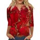 thumbnail image 2 of ICHUANYI Clearance Women's Casual 3/4 Sleeve Printed Round Neck Buttoned Basic Tunic Tops T-shirts Blouses(Red, S) ICHUANYI WER2023081404749, 2 of 4
