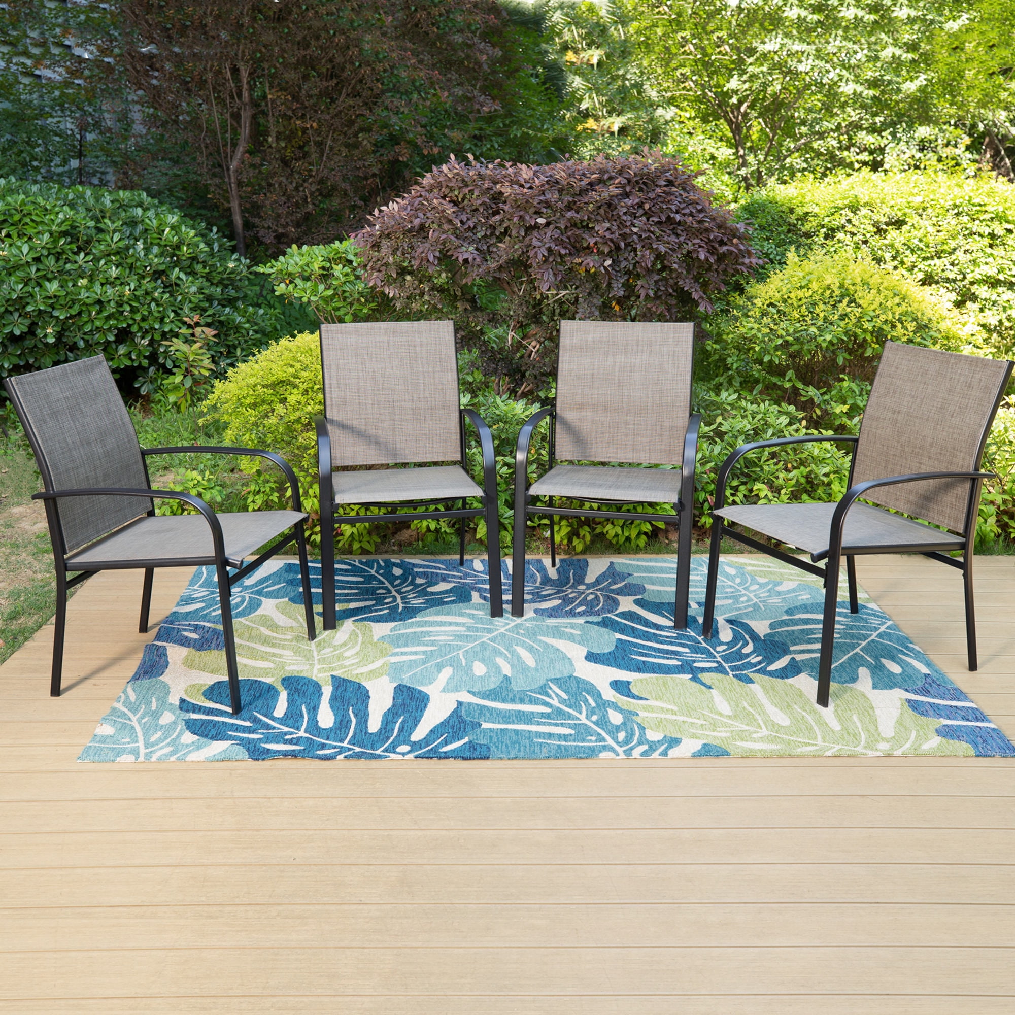 MF Studio 5-Piece Outdoor Patio Dining Set with Metal Steel Square Table & Textilene Chairs for 4-Person, Black & Brown