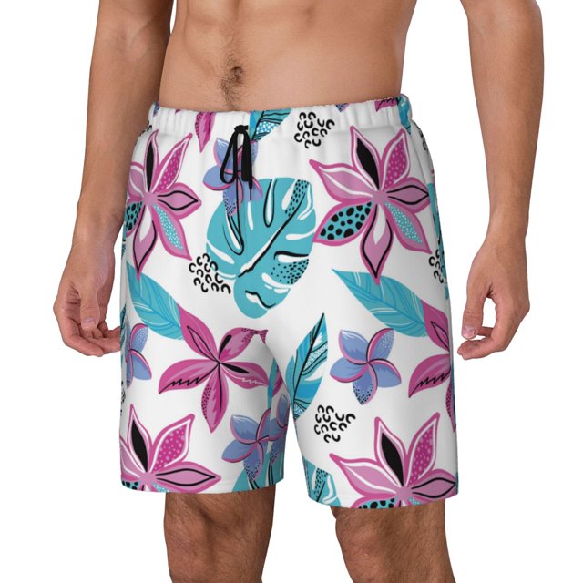 Fotbe Hawaiian Style Traje de Baño para Hombre – Shorts de Natación de Secado Rápido con Forro y Bolsillos-Small