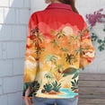 thumbnail image 4 of Womens Hawaiian Shirt Long Sleeve Ocean Wave Print Button Down Shirts Summer Beach Vacation Outfits, 4 of 5