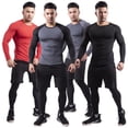 thumbnail image 2 of Traje de fitness cálido con forro polar para hombre, otoño e invierno, ropa elástica alta, transpirable, de secado rápido, ropa deportiva de manga larga para correr y baloncesto, 2 of 5