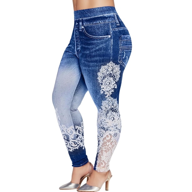 Jean Leggings tallas grandes Gibobby Mujer 3x Impreso Yoga Fitness Estiramiento Deportes Azul XL