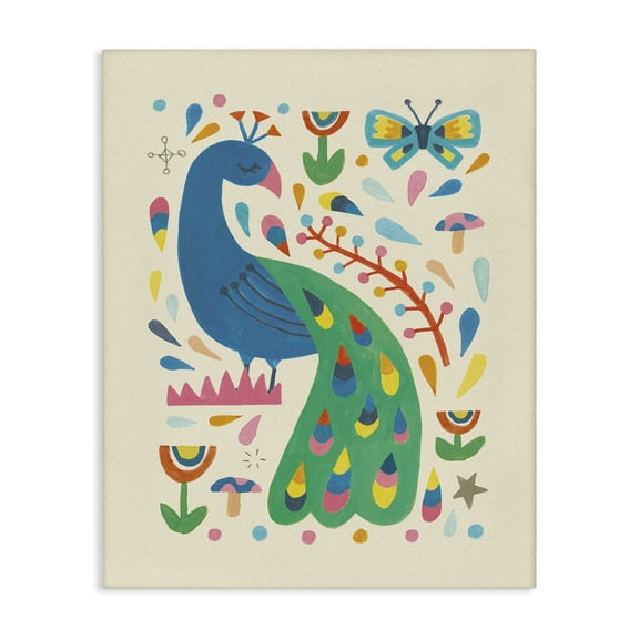 Stupell Industries Pretty Peacock Patterns Animals Painting Wrapped Canvas Art Print Wall Art, 16 x 20