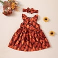 thumbnail image 5 of AWZXDE Girls Casual Play Rompers Ruffle Sleeveless Dress Matching Bow Headband Fall Maple Leaf Print Back Button Holiday Outfit Orange - 2-3 Years, 5 of 5