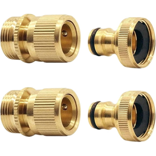 4 Pcs 3/4 inch Brass Garden Hose Quick Tap Connector Fittings Threaded Faucet Adapter Male and Female Brass Threaded Tap Connector Garden Hose Connect
