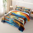 thumbnail image 3 of Catabedysis Stained Glass Camping Quilt King For Girls,Sunset Camper Print King Coverlet Set,Multicolor,3-Piece, 3 of 7