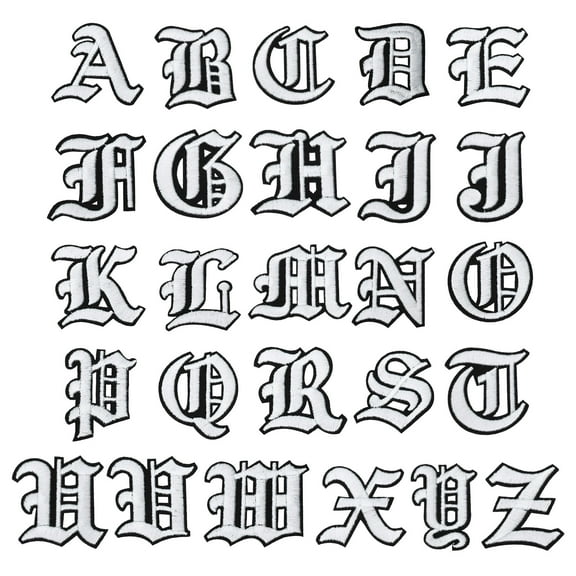 Uxcell 26 Pcs Old English Letter Iron on  Sew on Patches a to Z, 2"Lx2"W, White