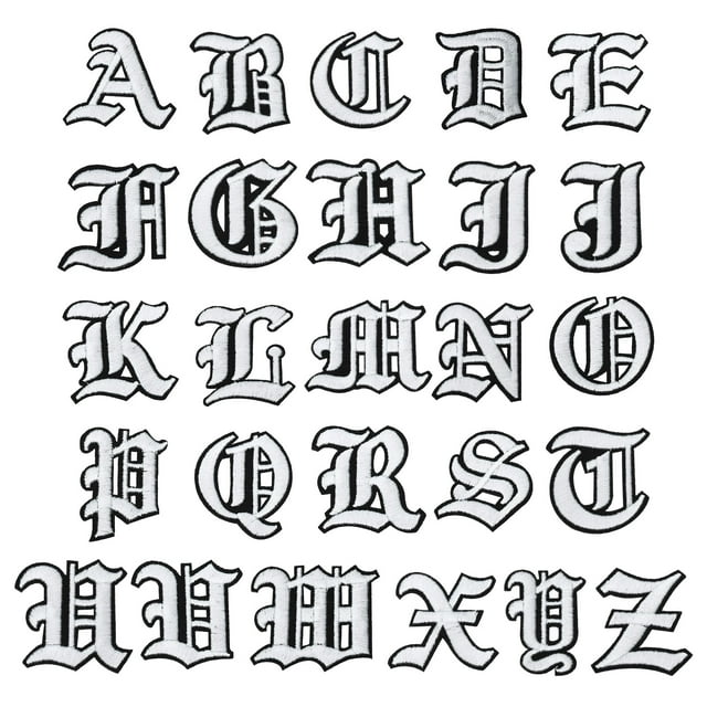 Uxcell 26 Piezas de Parches de Letras en Inglés Antiguo para Planchar y Coser de la A a la Z, 2"Lx2"W, Blanco