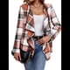 thumbnail image 3 of Cárdigan de Cuello Chal A Cuadros para Mujer, Chaqueta de Franela Larga con Abertura Frontal, Abrigo Corto A Cuadros, Ropa de Otoño Rojo XL, 3 of 9