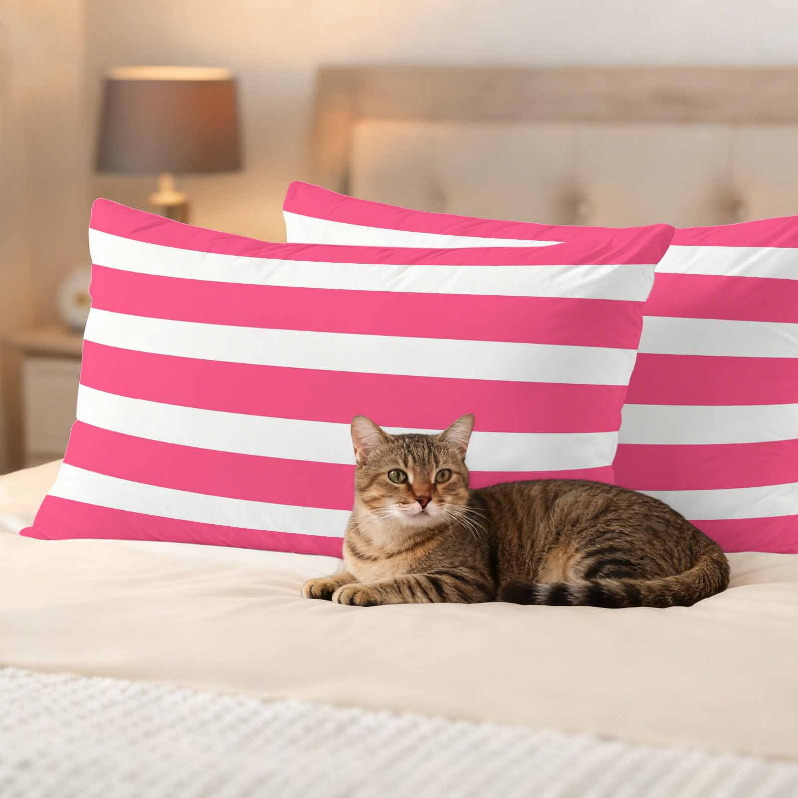 Pink Striped Outdoor Waterproof Pillow Covers, Modern Simple Monochrome Geometric White Decorative Rectangle Throw Pillowcase Sofa Cushion Sham for Patio/Couch/Chair, 20"x12" 2 Pack