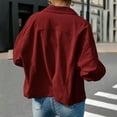 thumbnail image 4 of SwiftWear Women's Cotton Cropped Corduroy Shirt Jacket Causal Dressy Button Down Long Sleeve Shacket​​, Red, 4 of 7