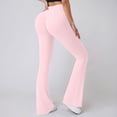 thumbnail image 2 of KHONTS Women's Yoga Pants Bootcut Leggings High Waisted Workout Tummy Control Flare Pants Lifting Stretchy Athletic Trousers Pink L, 2 of 7