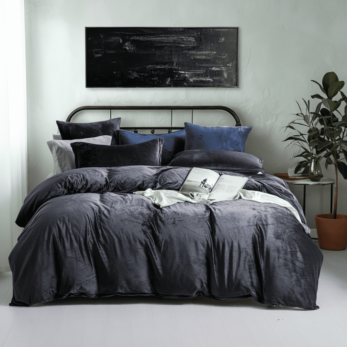 CGW 3-Piece Velvet Duvet Cover Set, Twin – Soft Luxury Bedding, Zipper Closure, Easy Care, Charcoal Grey