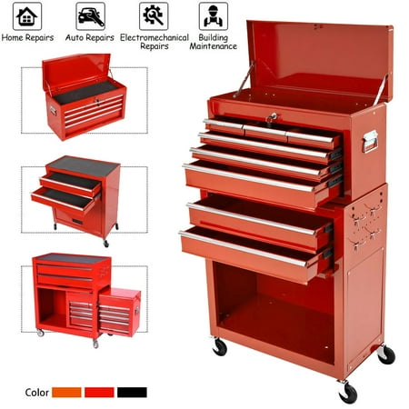 

8-Drawer Rolling Tool Chest Big Tool Chest and Tool Storage Cabinet Tool Chest with 4 Wheels Removable Portable Top Box with Lock Tool Chest for Garage and Warehouse-Red