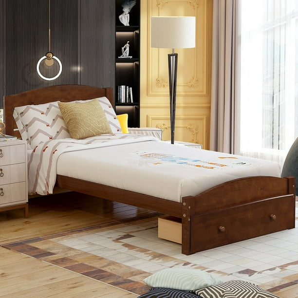 Solid Wood Platform Bed With Storage Drawer Headboard No Box Spring Needed Slat Support Twin Com Solid Wood Platform Bed With Storage, California King Platform Bed With Storage Drawers No Headboard