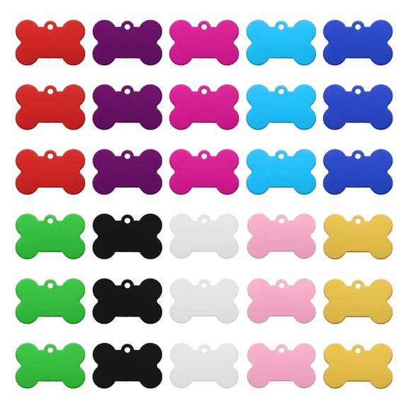 Bone Shaped Dog Tag Pet ID Tags,38mmx25mm/1.5"x1" Metal Blank Dog Tags Cat Tags 10 Color,Pack of 50