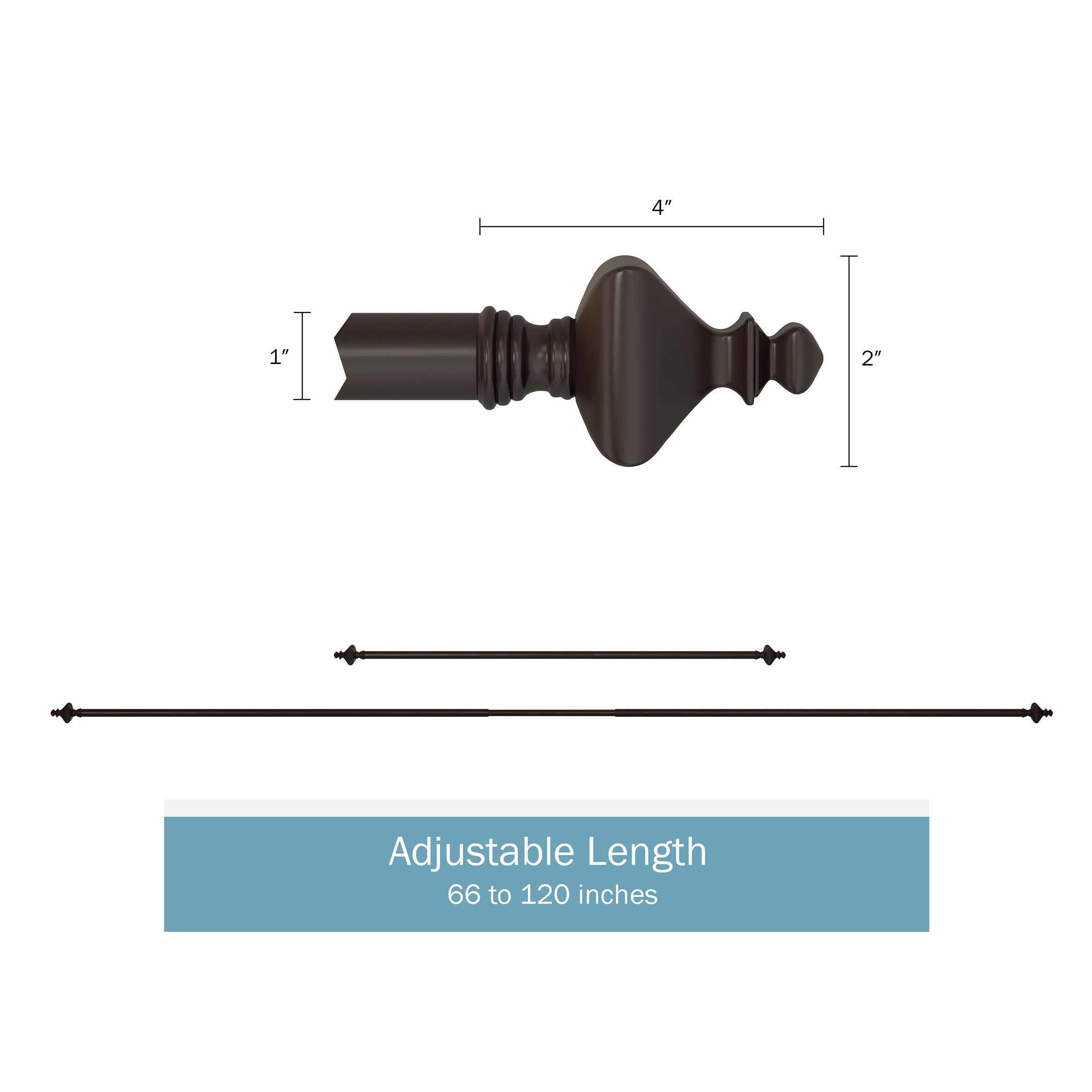Lavish Home 1-inch Curtain Rod with Turned Finials for Windows 66-120" (Bronze)