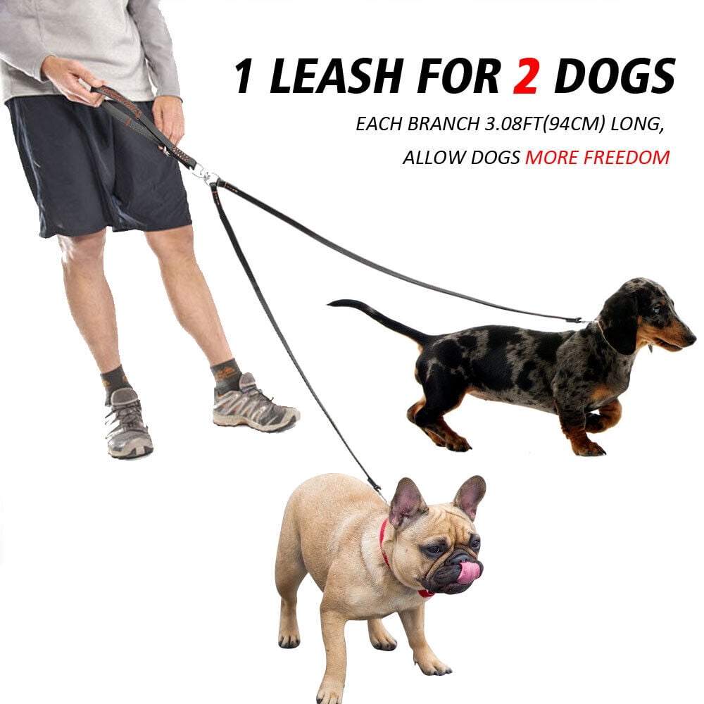 Didog 2 Way Real Leather Dog Double Leash Coupler Leashes for Two Twin Dogs Black Brown
