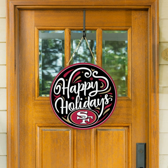 San Francisco 49ers 18" Happy Holidays Wooden Round Door Sign
