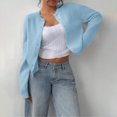 thumbnail image 6 of Women's button-down long-sleeved round neck cropped cardigan sweater cute knitted clothing, 6 of 8