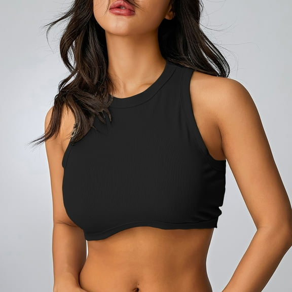 Teissuly Women's Summer Solid Tank Top Round Neck Slim Casual Top Women's Round Neck Tank Top