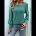 thumbnail image 4 of Blusas Casuales Holgadas de Larga y Corta Abullonada para Mujer, con Cuello Redondo y Botones. Verde L, 4 of 10