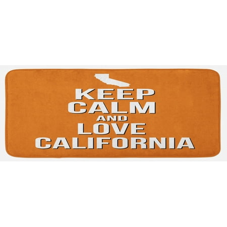 

Keep Calm Kitchen Mat Love California Words with Map on Orange Backdrop Tourism Theme American State Plush Decorative Kitchen Mat with Non Slip Backing 47 X 19 Orange White by Ambesonne