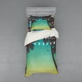 thumbnail image 2 of Nature Duvet Cover Set, Night Time Beach Sunset Design with Little Lantern and Island Palm Trees Art Print, Bedding Set with Shams and Fitted Sheet, 3 Sizes, by Ambesonne, 2 of 3