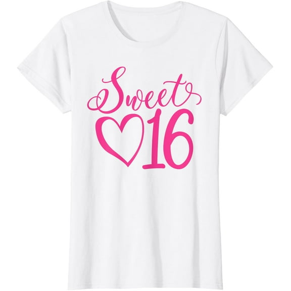 Sweet 16, For Girls Sixteen 16 Years Old Pink 16th Birthday T-ShirtMen and women can wear white T-shirts, gifts. Age: M,,L,XL,2XL,3XL, 146XL