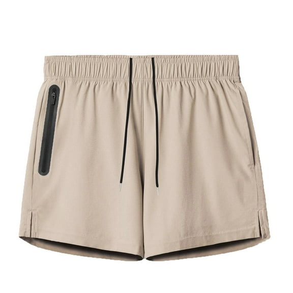 HOOMEUMY Men Summer Shorts Mid Waist Drawstring Solid Color Bermuda Beach Shorts Plus Size Pockets Bottoms Male Trousers Beige 8