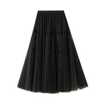 Jdlsppl Women's Pleated Tulle Skirt Mesh Skirt Fall Tulle Fitted Summer Basic Cotton Soft Calf Length Layered Black Small-X-Large