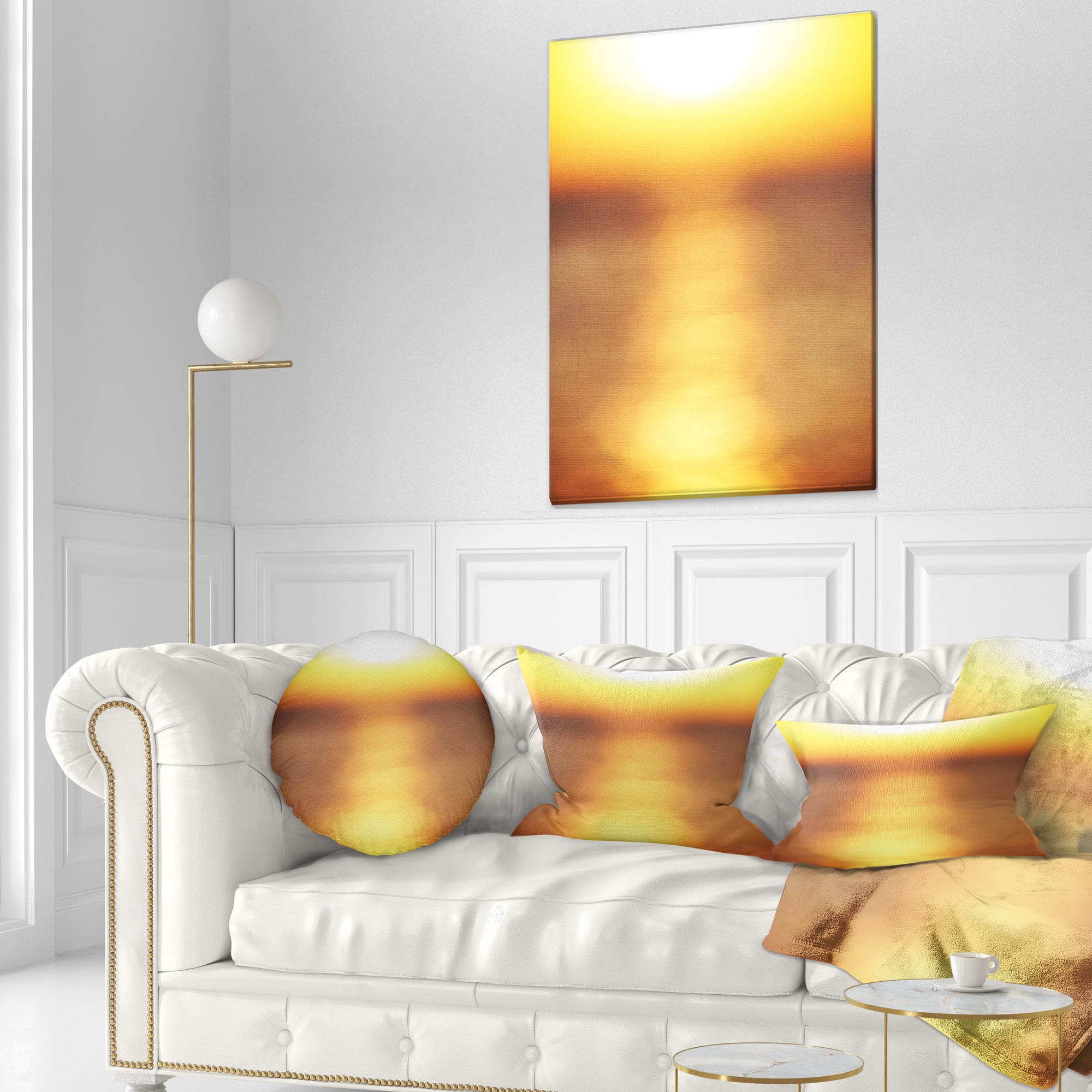 Designart Abstract Yellow Sunset Reflection - Landscape Wall Throw Pillow - 12x20