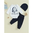 thumbnail image 2 of FEORJGP Infant Baby 3 Piece Clothes Outfits 3M 6M 9M 12M Newborn Boys Girls Long Sleeve Rompers Letter Print Jumpsuit and Elastic Pants Beanie Hat Set for Toddler Clothes, 2 of 9