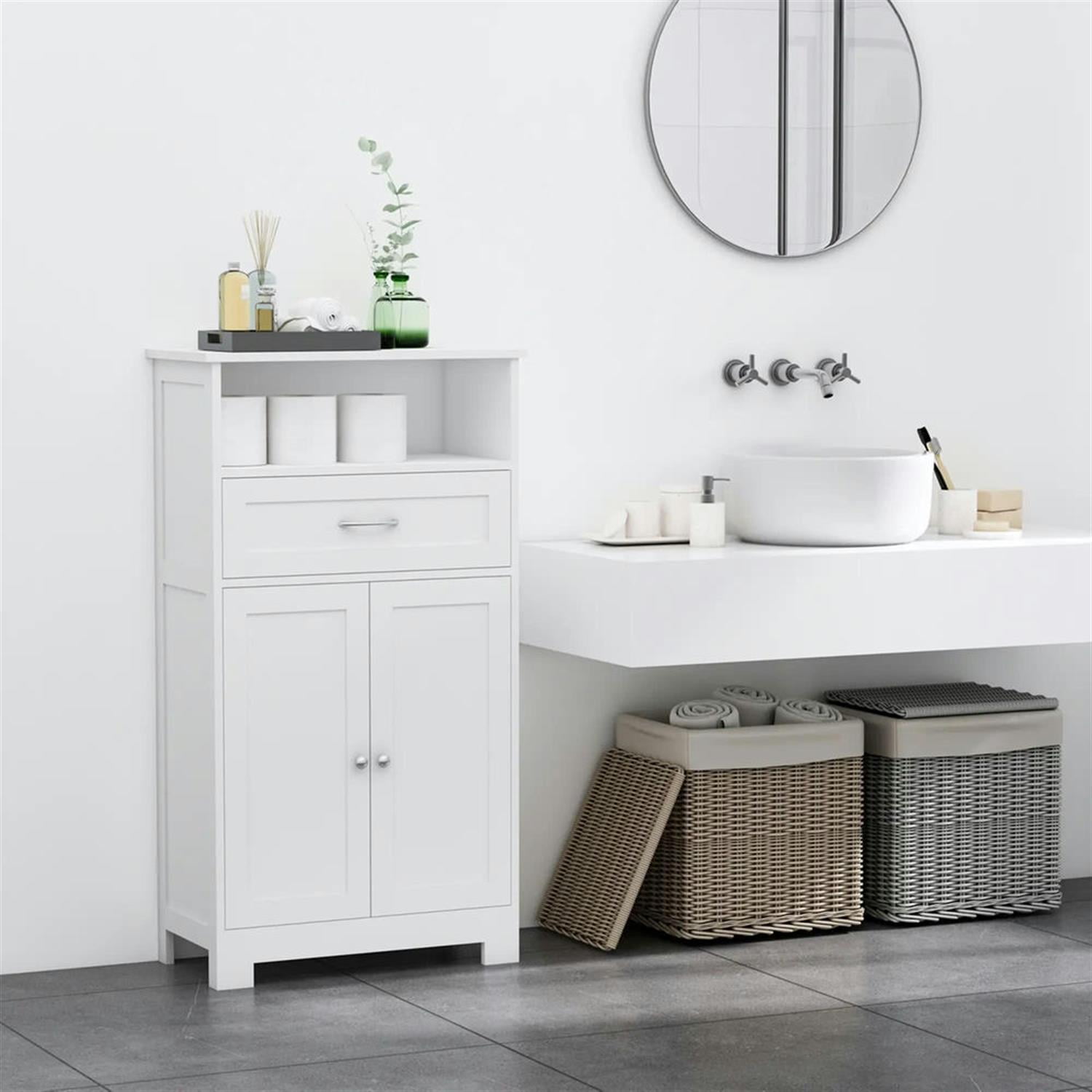 Demi Bonn 42" Bathroom Floor Cabinet, Freestanding Linen Storage Cabinet with Adjustable Shelf and Drawer, for Living room, Entryway, Kitchen, White