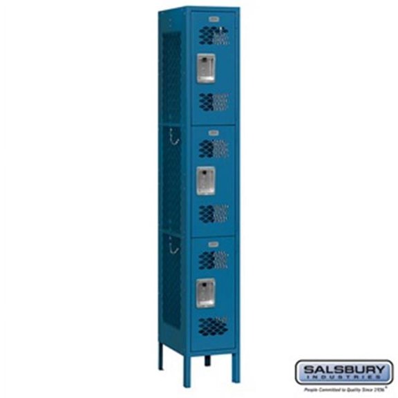 SalsburyIndustries 73162BL-U 1 Wide Triple Tier Vented Metal Locker, 12 in. Unassembled - Blue