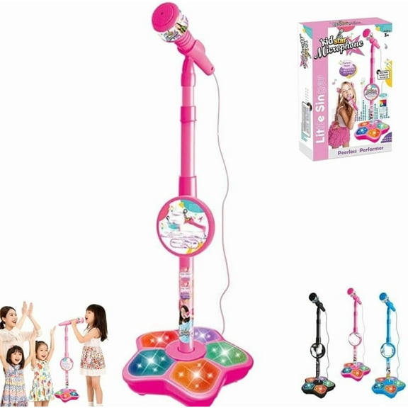 The All-in-One Microphone Toy That Makes Every Day a Concert, 2026 New Karaoke Microphone Toy with Adjustable Stand and LED Lights, Christmas Birthday Gifts for Little Singers(Pink)