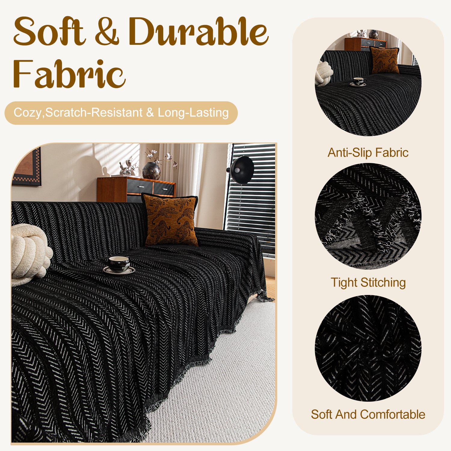 Jessy Home Sofa Cover Slipcover Couch Cover Protector Durable Multi-Function Furniture Cover for Dogs Cats Home Decor 71"x 150"Black