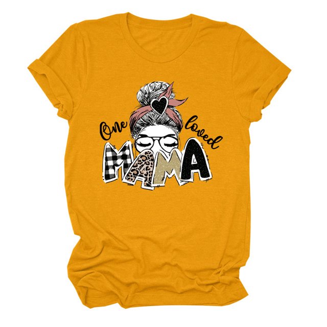 T-shirt Décontracté à Manches Courtes et Col Rond pour Femme avec Lettres « One Loved Mama »