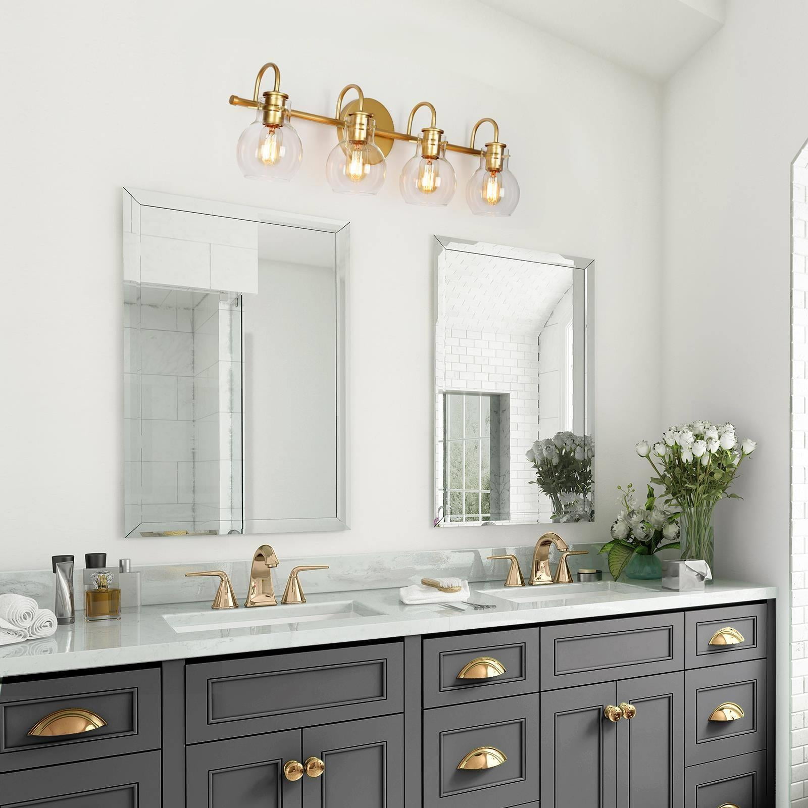 LNC 4-Light Gold Round Clear Glass Modern Bathroom Vanity Lighting Fixutre