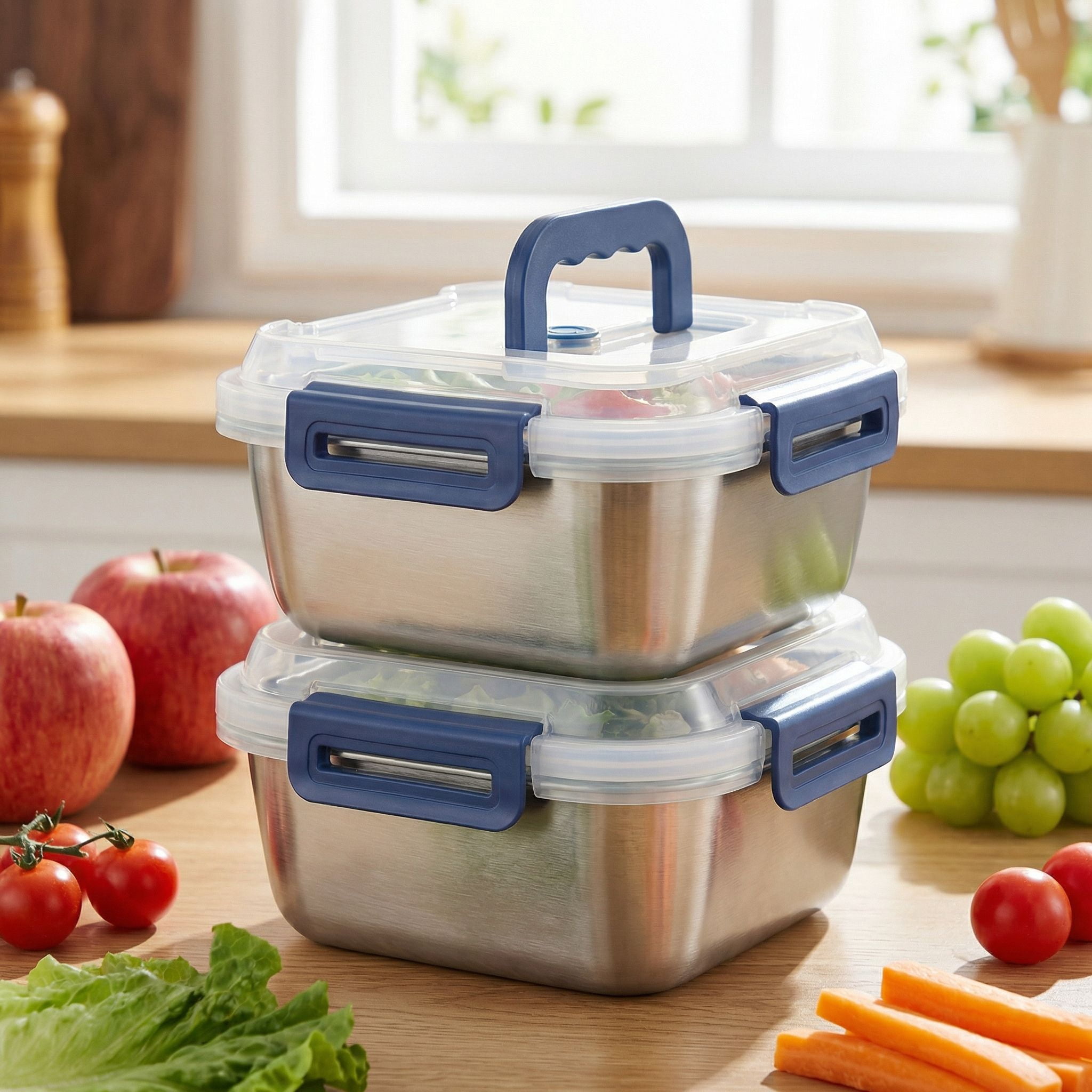 2/4/6/8/10 PCS Extra-Large Stainless Steel Food Storage Containers With Blue Lids - Deep Design, Airtight Seal, Perfect For Refrigerator Organization, Meal Prep, Lunch Boxes & Kitchen Pantry