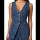 thumbnail image 1 of Conjunto de Dos Piezas de Mezclilla para Mujer, Informal, Sin Mangas, con Cuello en V, Chaleco Vaquero y Pantalones Cortos de Cintura Alta, Conjunto Deportivo Azul M, 1 of 10