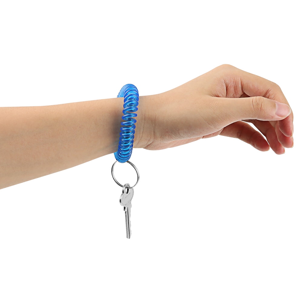 Aspire 50 Pcs Stretchable Plastic Bracelet Wrist Coils, Spiral Wrist Band Key Ring Key Holder (Black)