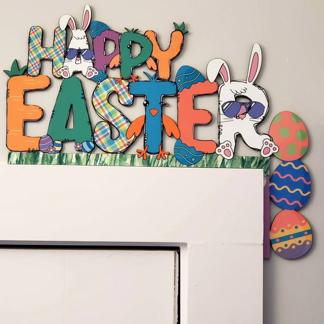 Harpily Home Decor Happy Easter Wooden Door Corner Door Frame Decor Wall Sticker Holiday Decor Easter Door Frame Decor Easter Door Frame Decor Door Corner Decor