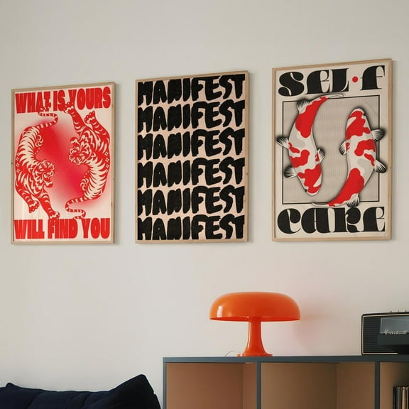 Luvia Black, Set Of 3, Manifest Poster, Tiger Poster, Livingroom Decor, Dopamine Decor, Trippy Poster, Preppy Art, Modern Wall Decor Set 3 Prints 8x12 UNFRAMED